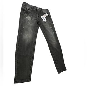 Kensie Effortless Ankle Black Jeans NWT Size 10 Star Embroidery